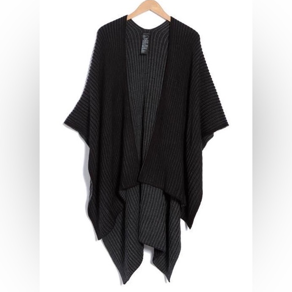 All Saints Black Ribbed Wool Cape - Picture 1 of 6